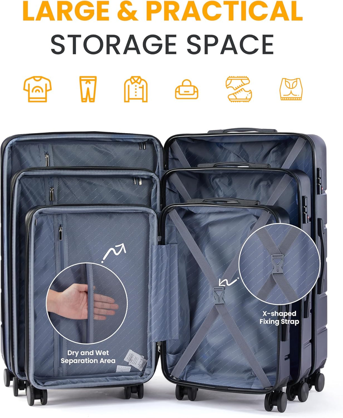 Hardside Carry-On Luggage, Expandable Portable Hardshell Luggage with Spinner Wheels, Lightweight Suitcase TSA Lock, 20 Inch, Black