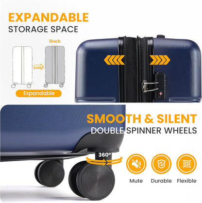 Hardside Carry-On Luggage, Expandable Portable Hardshell Luggage with Spinner Wheels, Lightweight Suitcase TSA Lock, 20 Inch, Black