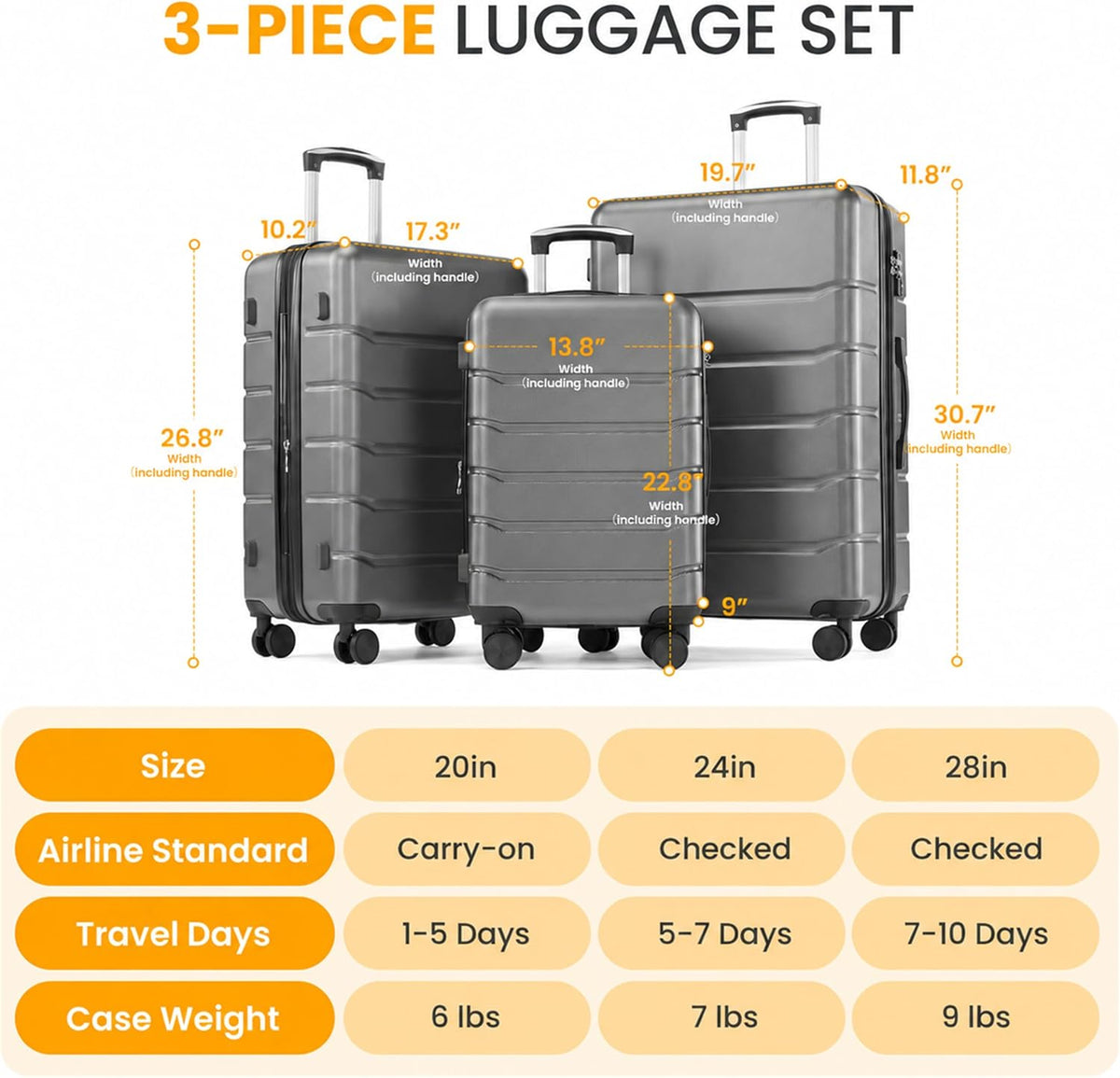 Hardside Carry-On Luggage, Expandable Portable Hardshell Luggage with Spinner Wheels, Lightweight Suitcase TSA Lock, 20 Inch, Black