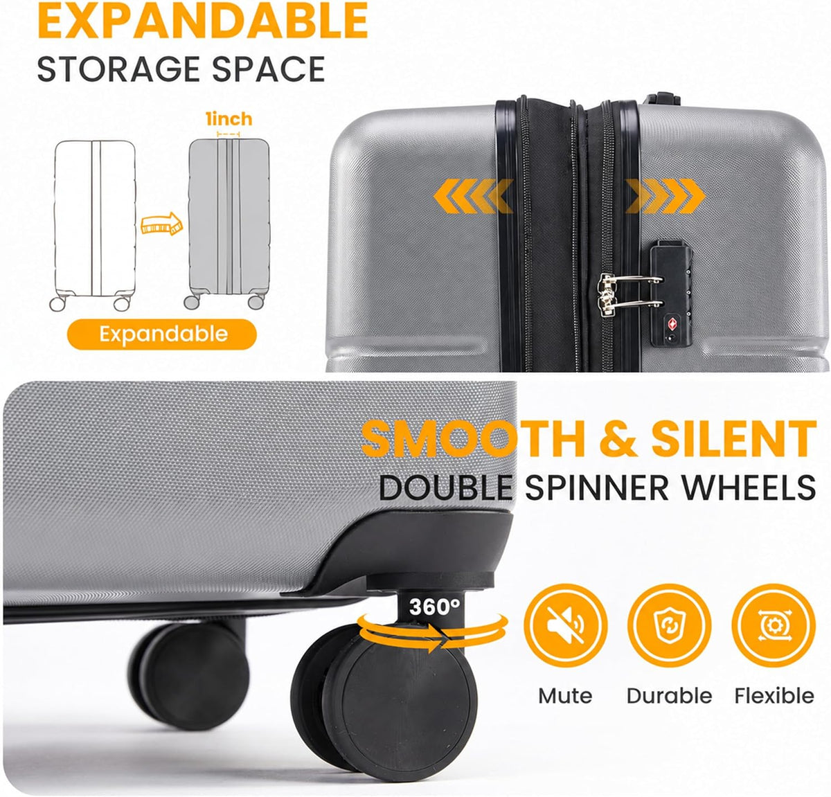 Hardside Carry-On Luggage, Expandable Portable Hardshell Luggage with Spinner Wheels, Lightweight Suitcase TSA Lock, 20 Inch, Black