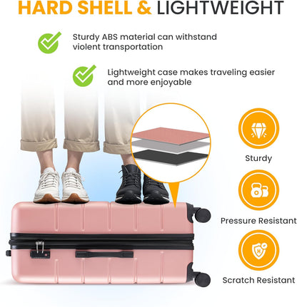 Hardside Carry-On Luggage, Expandable Portable Hardshell Luggage with Spinner Wheels, Lightweight Suitcase TSA Lock, 20 Inch, Black