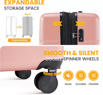 Hardside Carry-On Luggage, Expandable Portable Hardshell Luggage with Spinner Wheels, Lightweight Suitcase TSA Lock, 20 Inch, Black