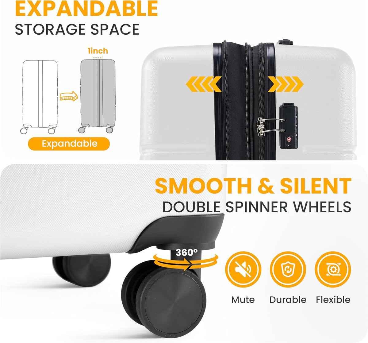 Hardside Carry-On Luggage, Expandable Portable Hardshell Luggage with Spinner Wheels, Lightweight Suitcase TSA Lock, 20 Inch, Black