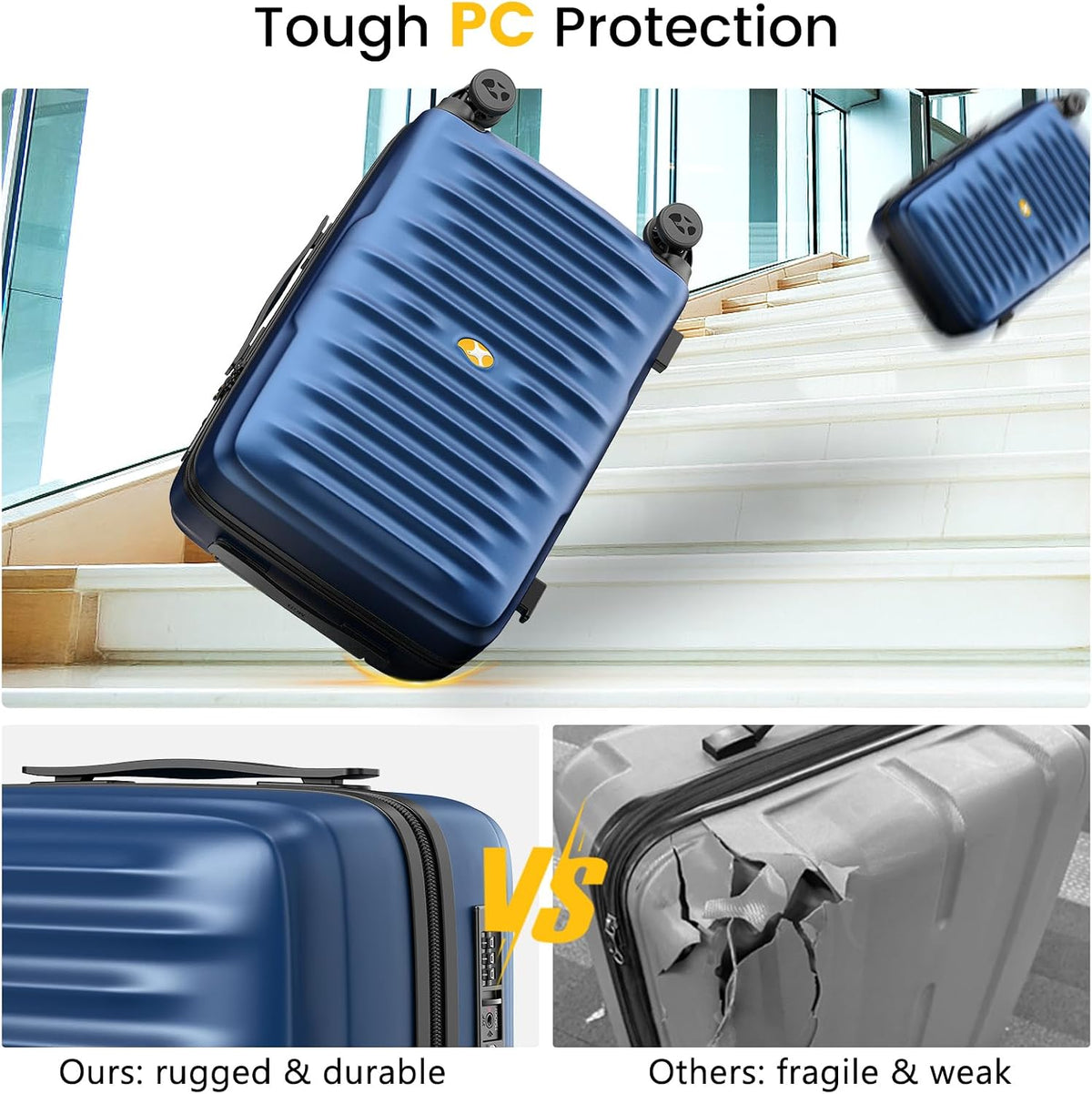 Carry On Luggage 22x14x9 Airline Approved, Hard Suitcases with Spinner Wheels, Polycarbonate Lightweight Luggage, TSA Approved, 20 Inch Carry-On, Blue
