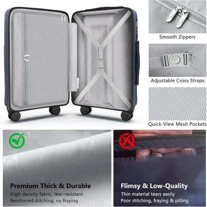 Carry On Luggage 22x14x9 Airline Approved, Hard Suitcases with Spinner Wheels, Polycarbonate Lightweight Luggage, TSA Approved, 20 Inch Carry-On, Blue