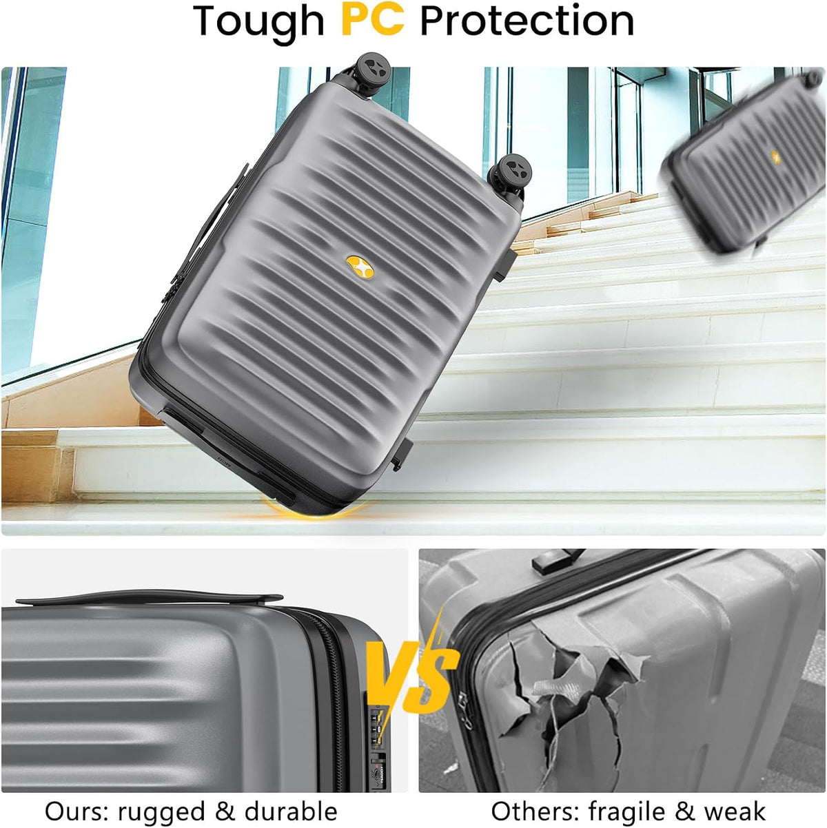 Carry On Luggage 22x14x9 Airline Approved, Hard Suitcases with Spinner Wheels, Polycarbonate Lightweight Luggage, TSA Approved, 20 Inch Carry-On, Blue