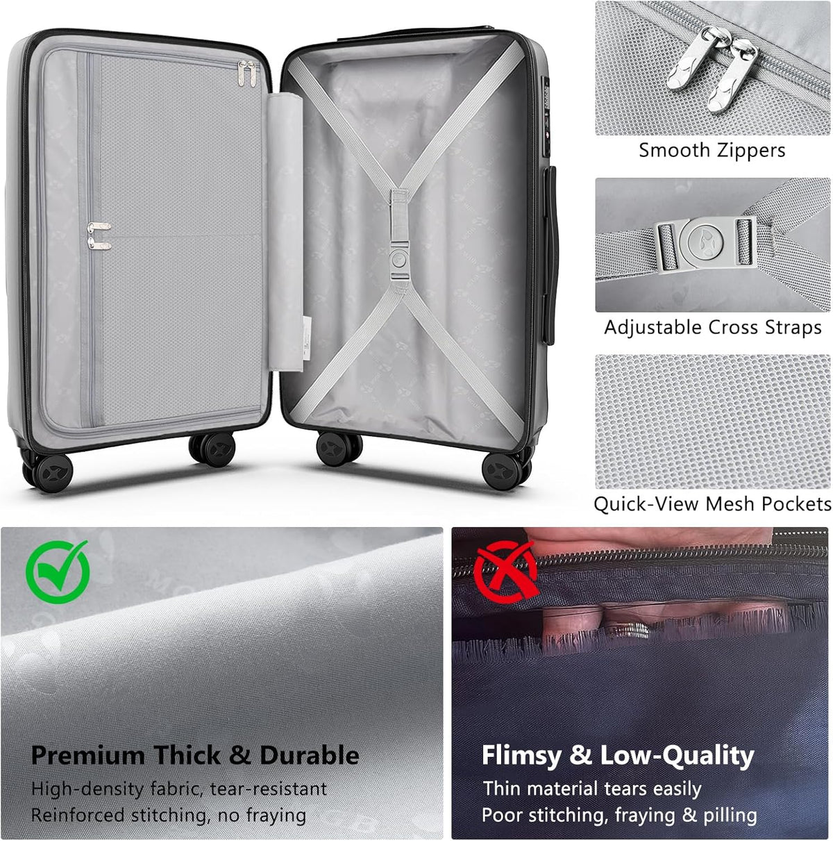 Carry On Luggage 22x14x9 Airline Approved, Hard Suitcases with Spinner Wheels, Polycarbonate Lightweight Luggage, TSA Approved, 20 Inch Carry-On, Blue