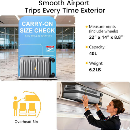 Carry On Luggage 22x14x9 Airline Approved, Hard Suitcases with Spinner Wheels, Polycarbonate Lightweight Luggage, TSA Approved, 20 Inch Carry-On, Blue