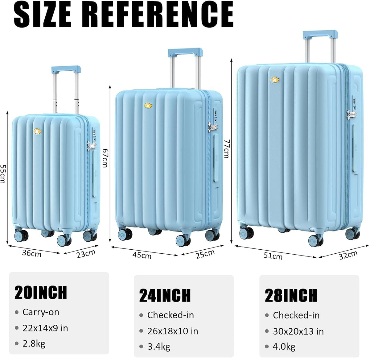 Carry On Luggage 22x14x9 Airline Approved, Hard Suitcases with Spinner Wheels, Polycarbonate Lightweight Luggage, TSA Approved, 20 Inch Carry-On, Blue