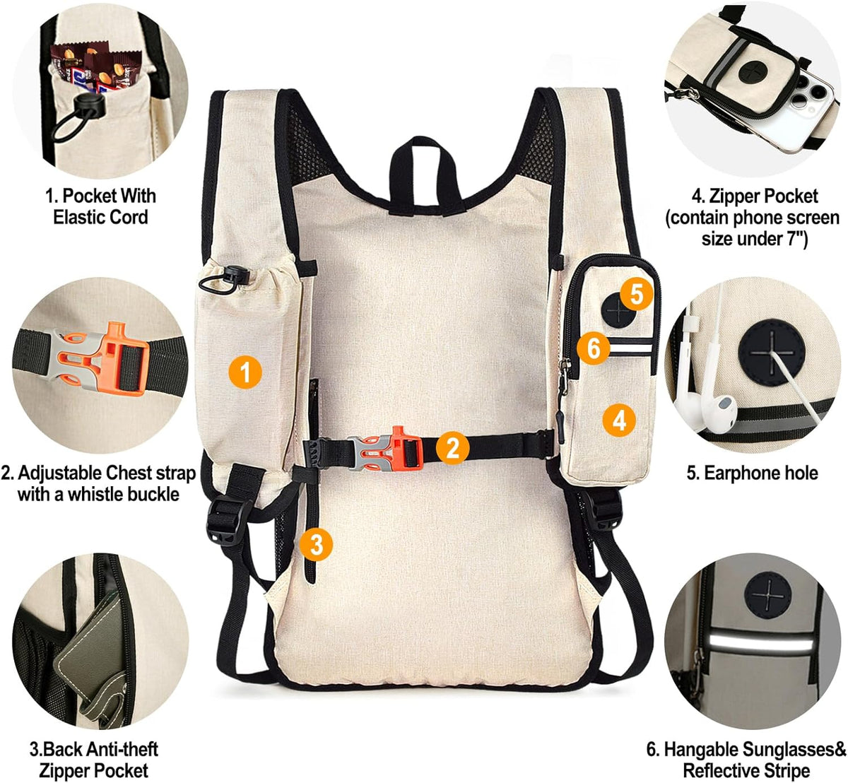Seektop 15L Small Hiking Backpack for Women Men, Lightweight Hiking Packable Daypack with Phone Pocket for Travel Camping (Beige, 15L)