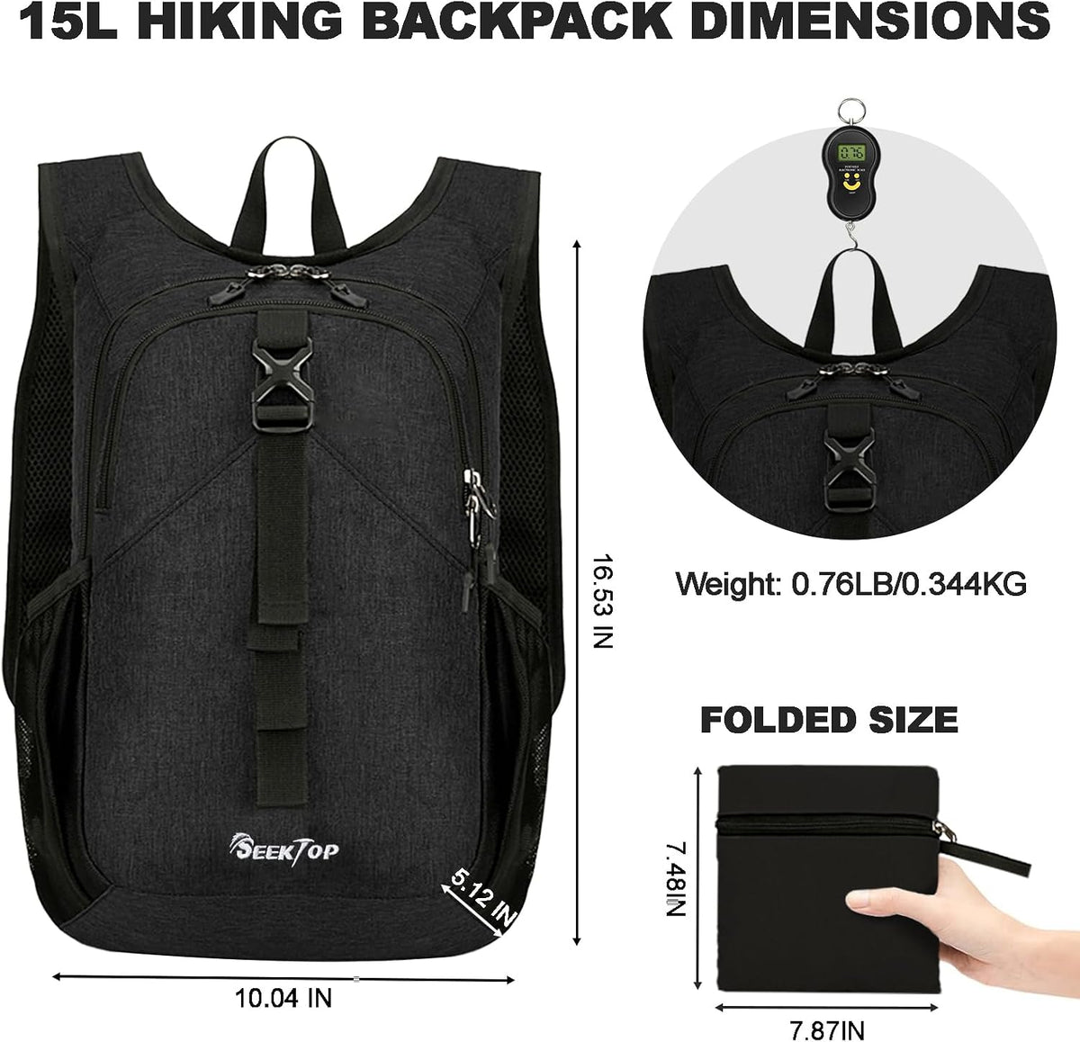 Seektop 15L Small Hiking Backpack for Women Men, Lightweight Hiking Packable Daypack with Phone Pocket for Travel Camping (Beige, 15L)