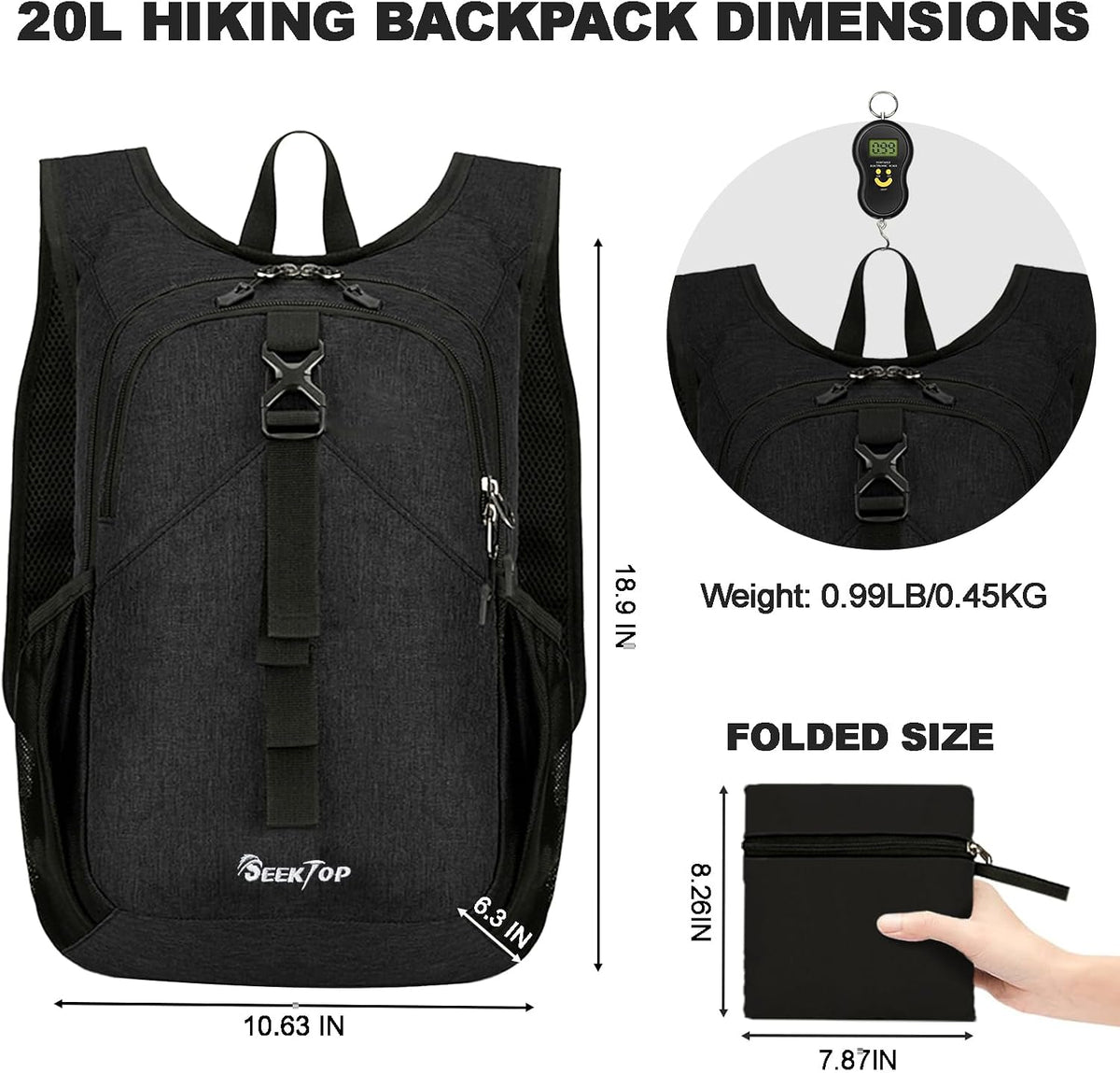 Seektop 15L Small Hiking Backpack for Women Men, Lightweight Hiking Packable Daypack with Phone Pocket for Travel Camping (Beige, 15L)