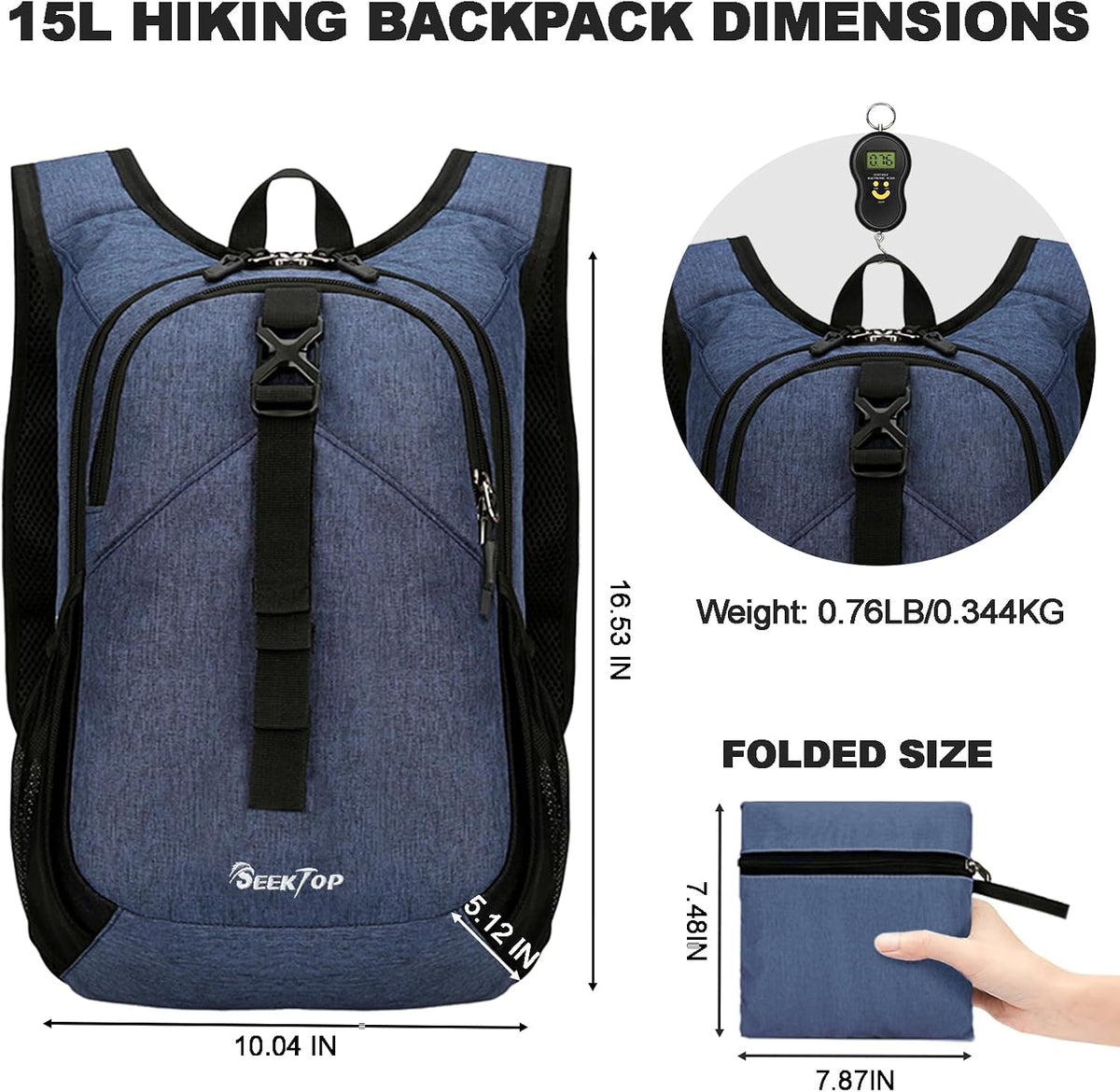 Seektop 15L Small Hiking Backpack for Women Men, Lightweight Hiking Packable Daypack with Phone Pocket for Travel Camping (Beige, 15L)