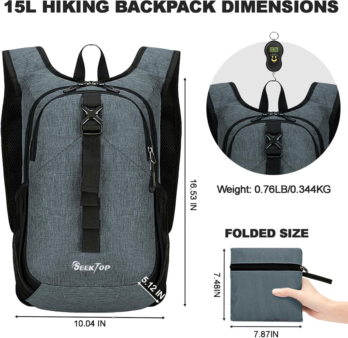 Seektop 15L Small Hiking Backpack for Women Men, Lightweight Hiking Packable Daypack with Phone Pocket for Travel Camping (Beige, 15L)