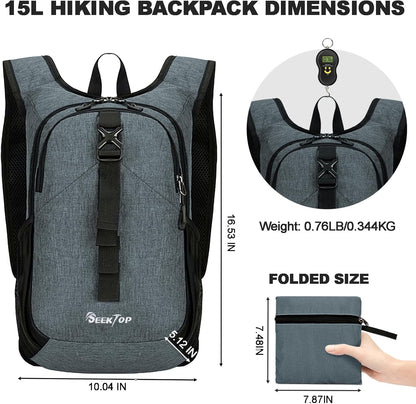 Seektop 15L Small Hiking Backpack for Women Men, Lightweight Hiking Packable Daypack with Phone Pocket for Travel Camping (Beige, 15L)