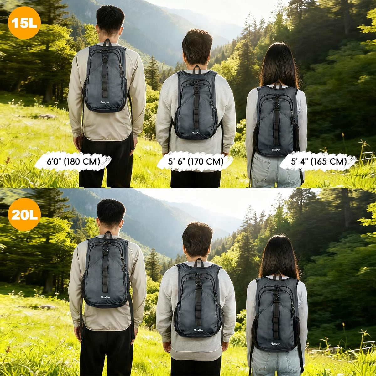 Seektop 15L Small Hiking Backpack for Women Men, Lightweight Hiking Packable Daypack with Phone Pocket for Travel Camping (Beige, 15L)