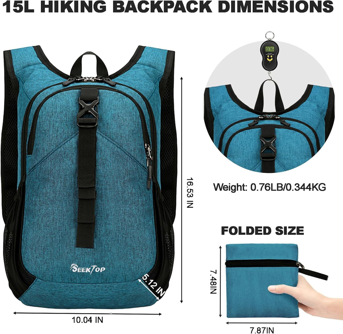 Seektop 15L Small Hiking Backpack for Women Men, Lightweight Hiking Packable Daypack with Phone Pocket for Travel Camping (Beige, 15L)