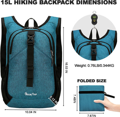 Seektop 15L Small Hiking Backpack for Women Men, Lightweight Hiking Packable Daypack with Phone Pocket for Travel Camping (Beige, 15L)