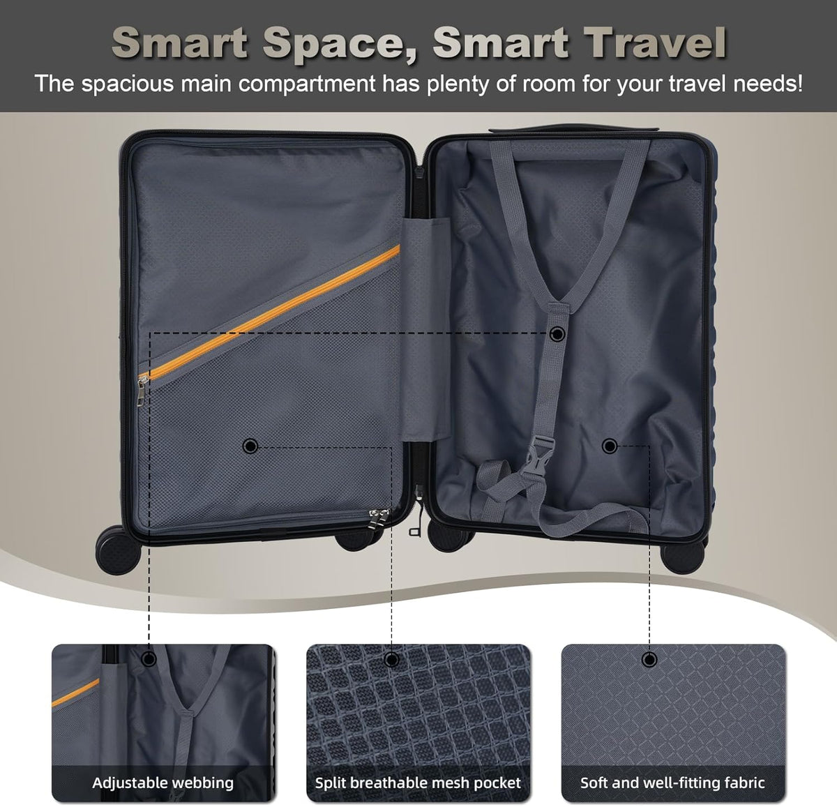 20 Inch Expandable Carry On Luggage 22x14x9 Airline Approved, Gold | Spinner Wheels, 100% PC Hard Shell,TSA Lock, Smooth Rolling Wheels, Lightweight, Travel for Men and Women