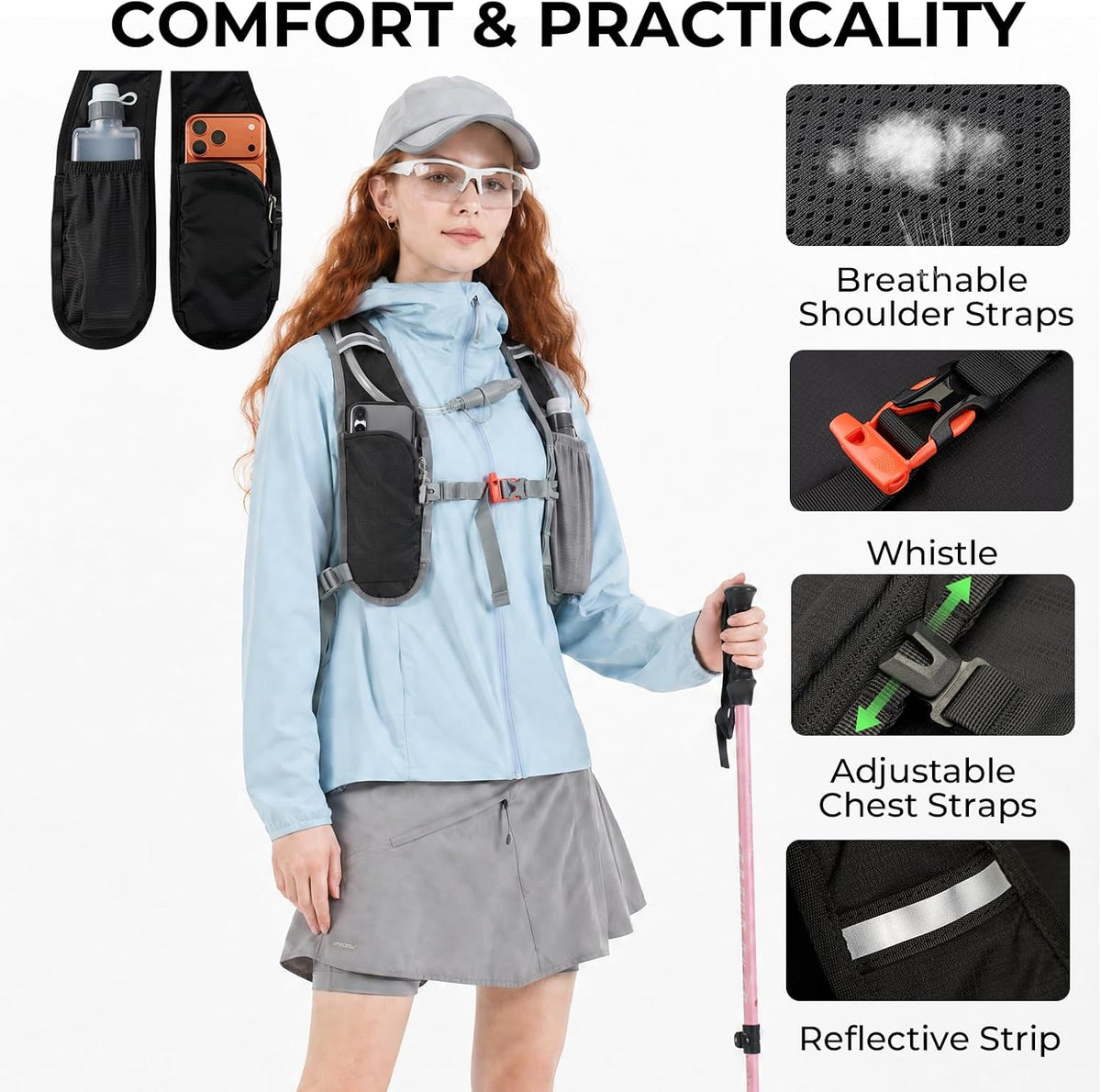 14L Small Hiking Backpack,Lightweight Packable Travel Daypack for Men Women | Quick Phone Pocket, Breathable Material, Water Resistant, Adjustable Straps, Emergency Whistle, Commuting Cycling