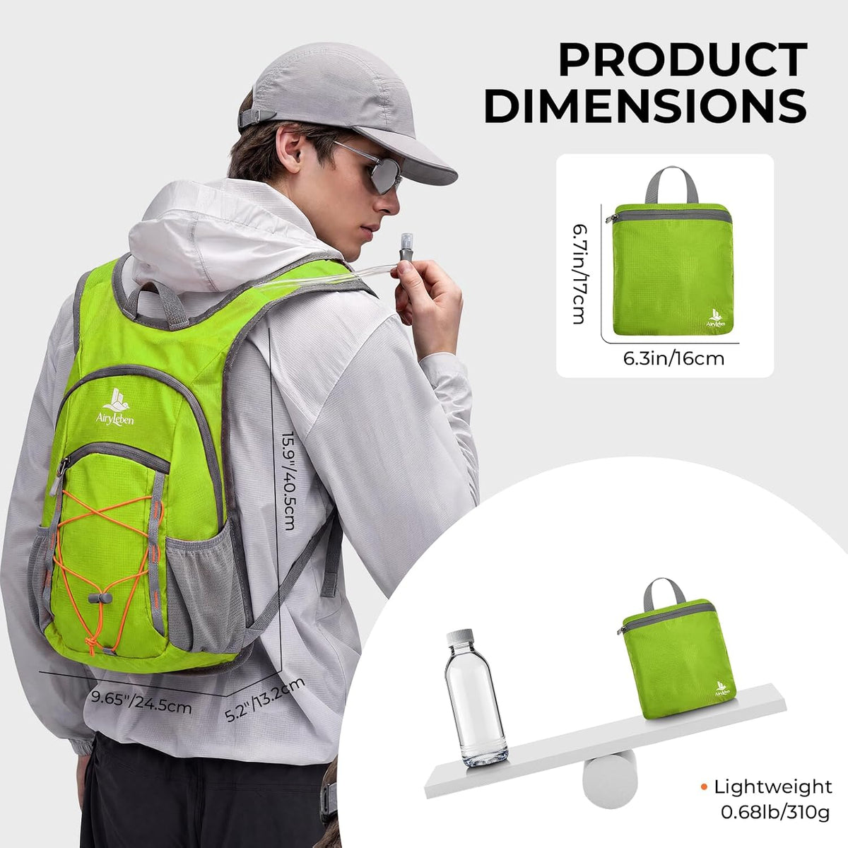 14L Small Hiking Backpack,Lightweight Packable Travel Daypack for Men Women | Quick Phone Pocket, Breathable Material, Water Resistant, Adjustable Straps, Emergency Whistle, Commuting Cycling