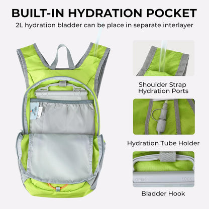 14L Small Hiking Backpack,Lightweight Packable Travel Daypack for Men Women | Quick Phone Pocket, Breathable Material, Water Resistant, Adjustable Straps, Emergency Whistle, Commuting Cycling