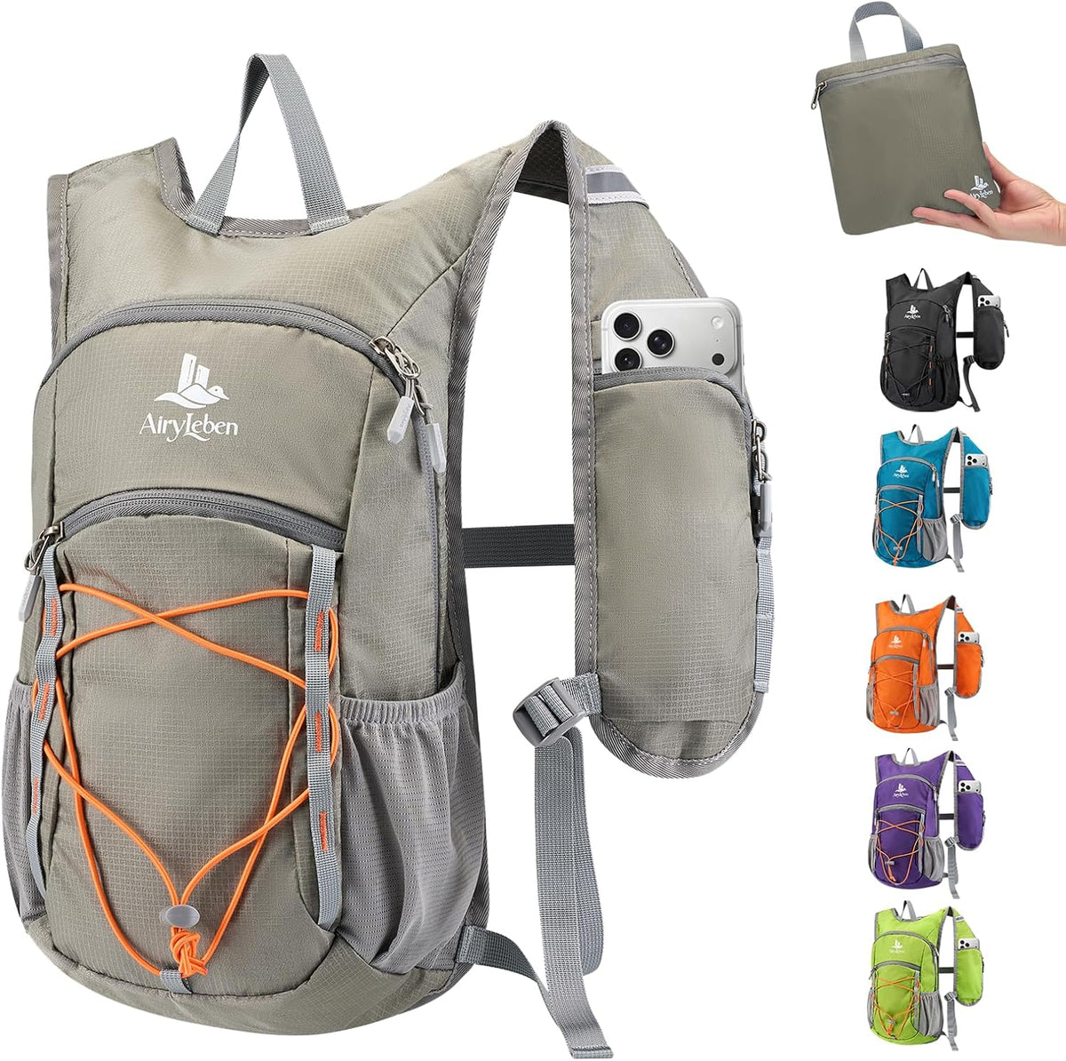 14L Small Hiking Backpack,Lightweight Packable Travel Daypack for Men Women | Quick Phone Pocket, Breathable Material, Water Resistant, Adjustable Straps, Emergency Whistle, Commuting Cycling