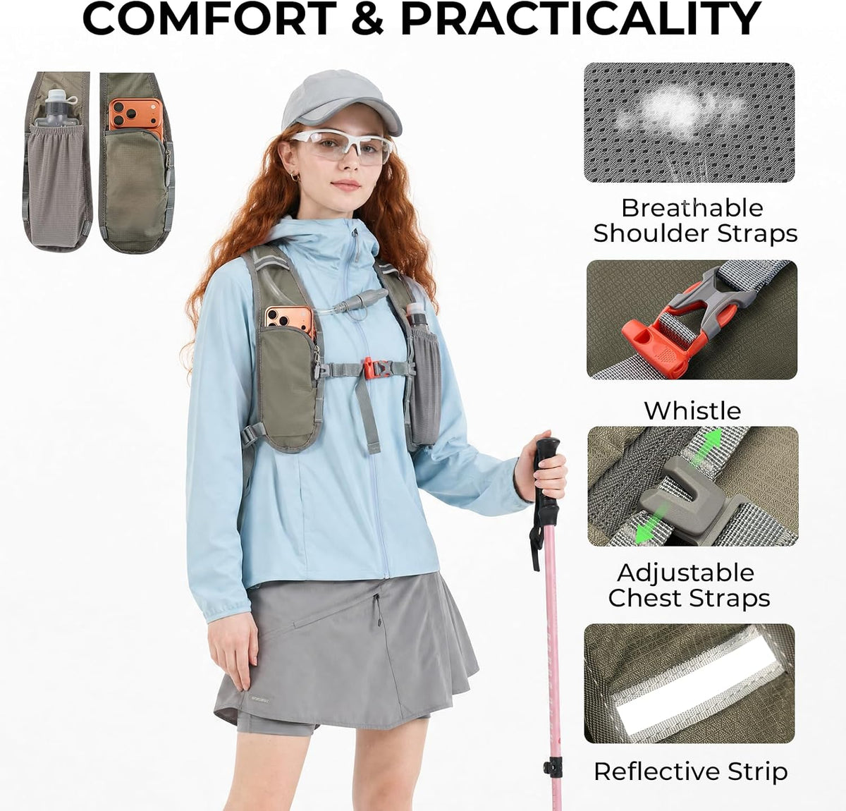 14L Small Hiking Backpack,Lightweight Packable Travel Daypack for Men Women | Quick Phone Pocket, Breathable Material, Water Resistant, Adjustable Straps, Emergency Whistle, Commuting Cycling