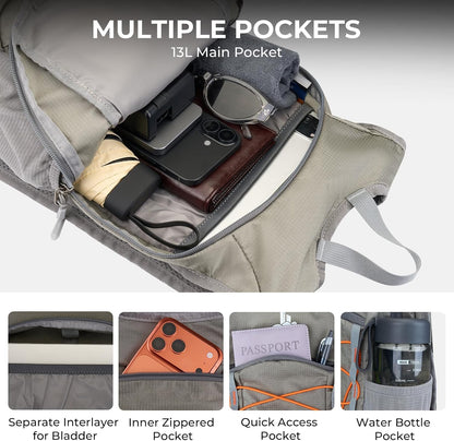 14L Small Hiking Backpack,Lightweight Packable Travel Daypack for Men Women | Quick Phone Pocket, Breathable Material, Water Resistant, Adjustable Straps, Emergency Whistle, Commuting Cycling