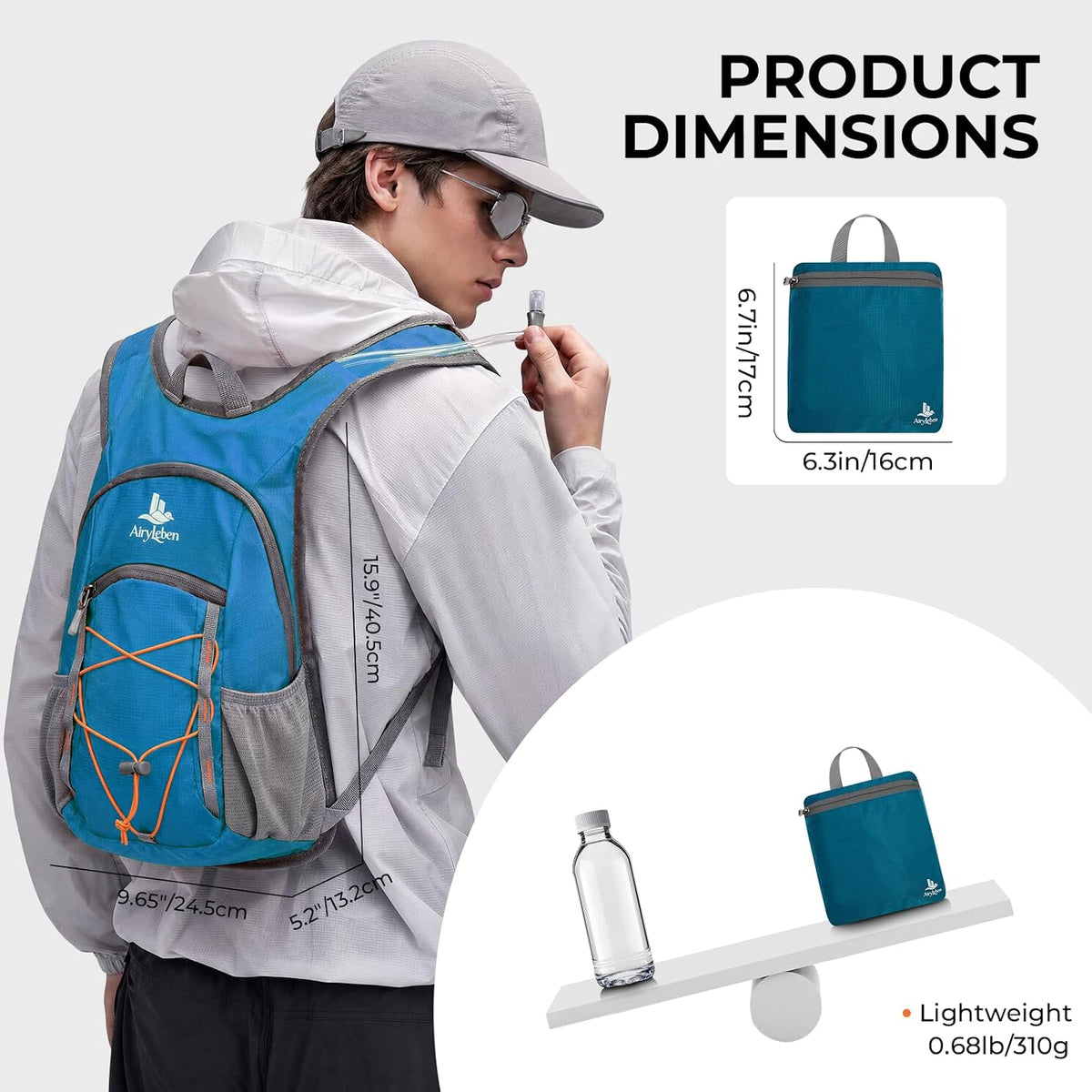 14L Small Hiking Backpack,Lightweight Packable Travel Daypack for Men Women | Quick Phone Pocket, Breathable Material, Water Resistant, Adjustable Straps, Emergency Whistle, Commuting Cycling