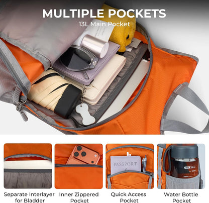14L Small Hiking Backpack,Lightweight Packable Travel Daypack for Men Women | Quick Phone Pocket, Breathable Material, Water Resistant, Adjustable Straps, Emergency Whistle, Commuting Cycling