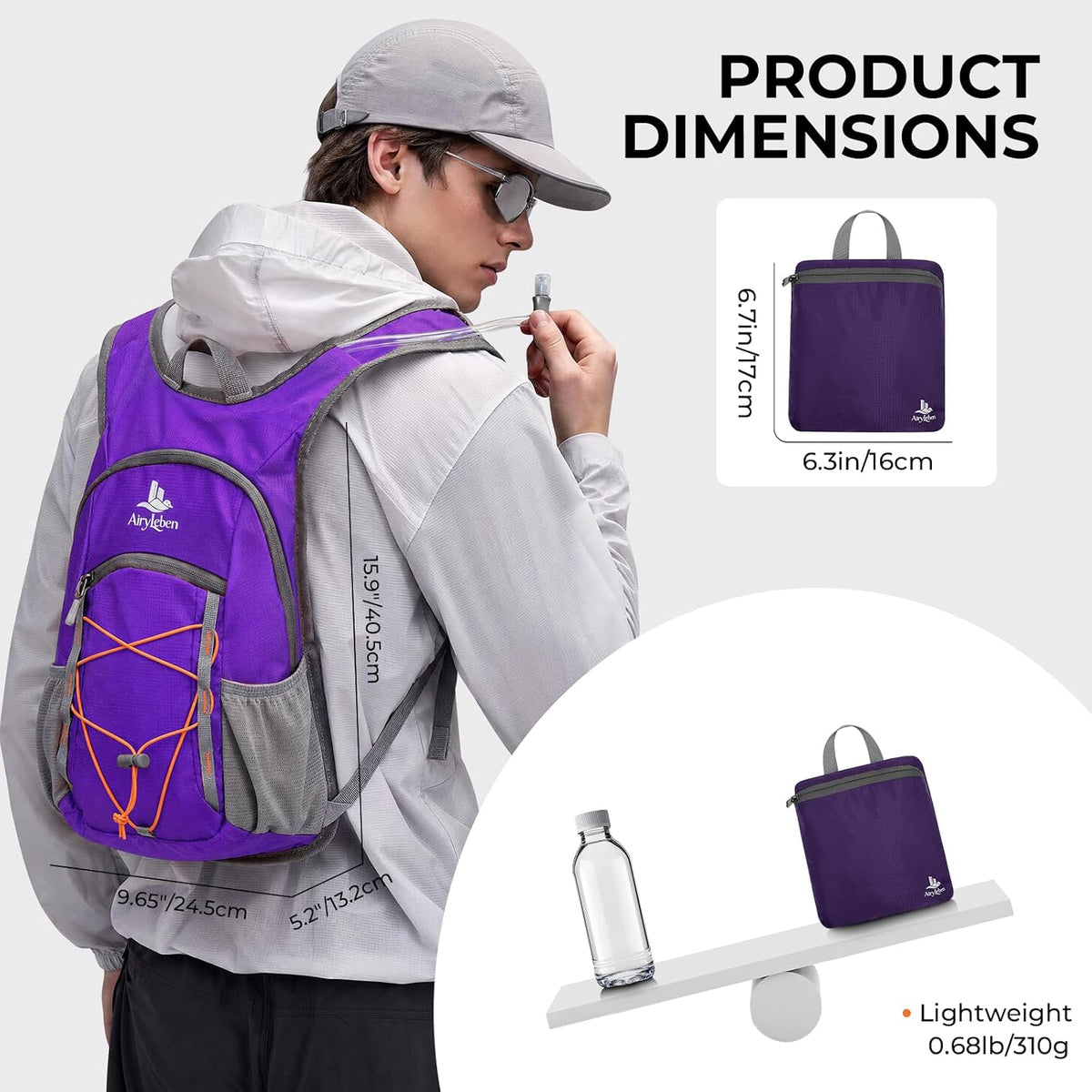 14L Small Hiking Backpack,Lightweight Packable Travel Daypack for Men Women | Quick Phone Pocket, Breathable Material, Water Resistant, Adjustable Straps, Emergency Whistle, Commuting Cycling