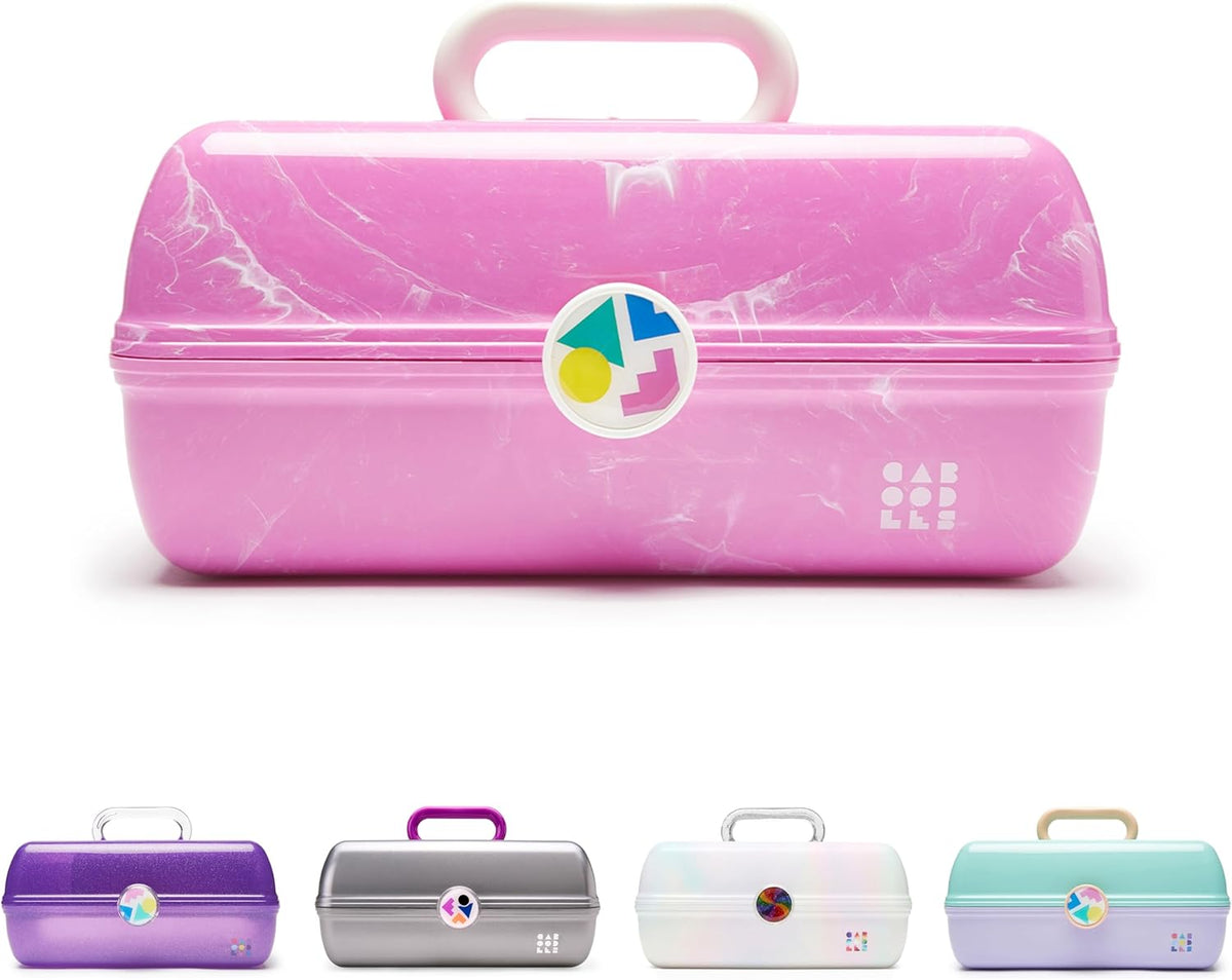 On-The-Go Girl Makeup Box, Hot Pink Sparkle, Hard Plastic Makeup Organizer Box, Built-In Mirror, Secure Latch for Safe Travel, Spacious Storage for Large Items