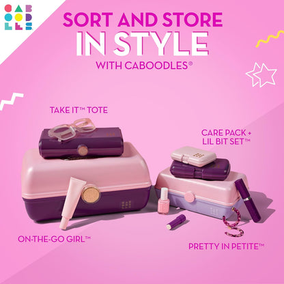 On-The-Go Girl Makeup Box, Hot Pink Sparkle, Hard Plastic Makeup Organizer Box, Built-In Mirror, Secure Latch for Safe Travel, Spacious Storage for Large Items