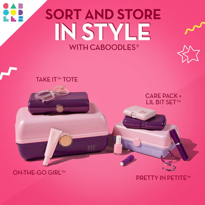 On-The-Go Girl Makeup Box, Hot Pink Sparkle, Hard Plastic Makeup Organizer Box, Built-In Mirror, Secure Latch for Safe Travel, Spacious Storage for Large Items