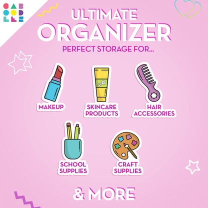 On-The-Go Girl Makeup Box, Hot Pink Sparkle, Hard Plastic Makeup Organizer Box, Built-In Mirror, Secure Latch for Safe Travel, Spacious Storage for Large Items
