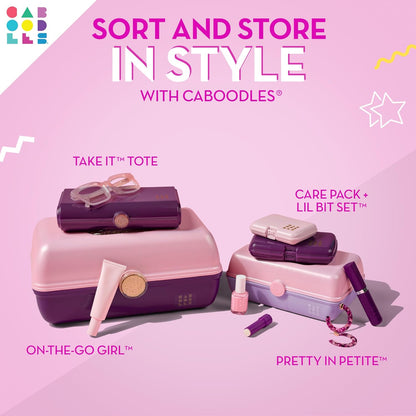On-The-Go Girl Makeup Box, Hot Pink Sparkle, Hard Plastic Makeup Organizer Box, Built-In Mirror, Secure Latch for Safe Travel, Spacious Storage for Large Items