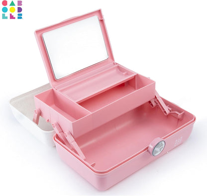 On-The-Go Girl Makeup Box, Hot Pink Sparkle, Hard Plastic Makeup Organizer Box, Built-In Mirror, Secure Latch for Safe Travel, Spacious Storage for Large Items