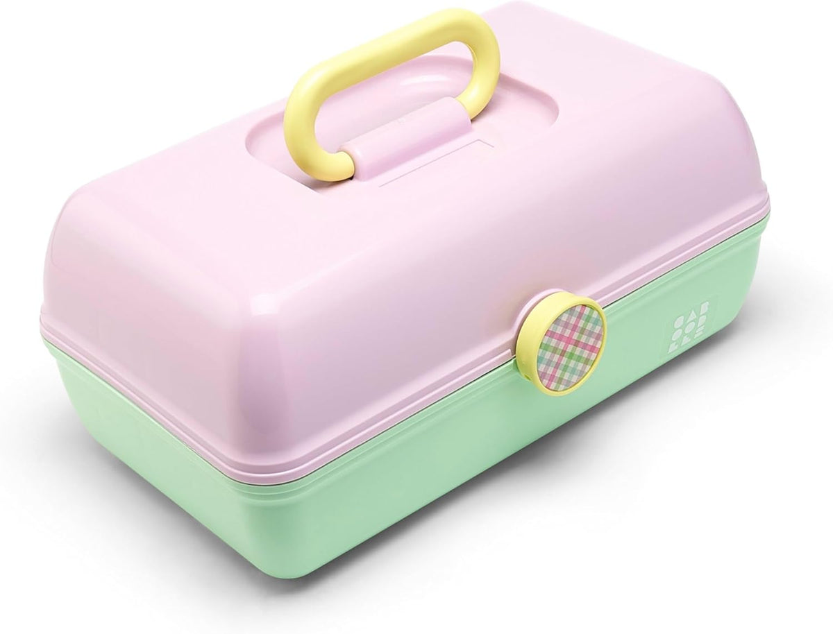 On-The-Go Girl Makeup Box, Hot Pink Sparkle, Hard Plastic Makeup Organizer Box, Built-In Mirror, Secure Latch for Safe Travel, Spacious Storage for Large Items