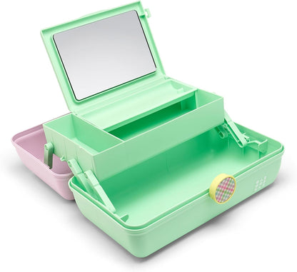 On-The-Go Girl Makeup Box, Hot Pink Sparkle, Hard Plastic Makeup Organizer Box, Built-In Mirror, Secure Latch for Safe Travel, Spacious Storage for Large Items