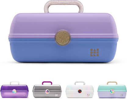 On-The-Go Girl Makeup Box, Hot Pink Sparkle, Hard Plastic Makeup Organizer Box, Built-In Mirror, Secure Latch for Safe Travel, Spacious Storage for Large Items