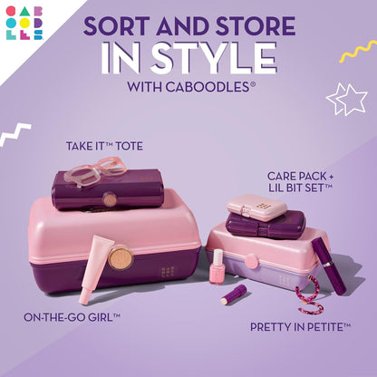 On-The-Go Girl Makeup Box, Hot Pink Sparkle, Hard Plastic Makeup Organizer Box, Built-In Mirror, Secure Latch for Safe Travel, Spacious Storage for Large Items