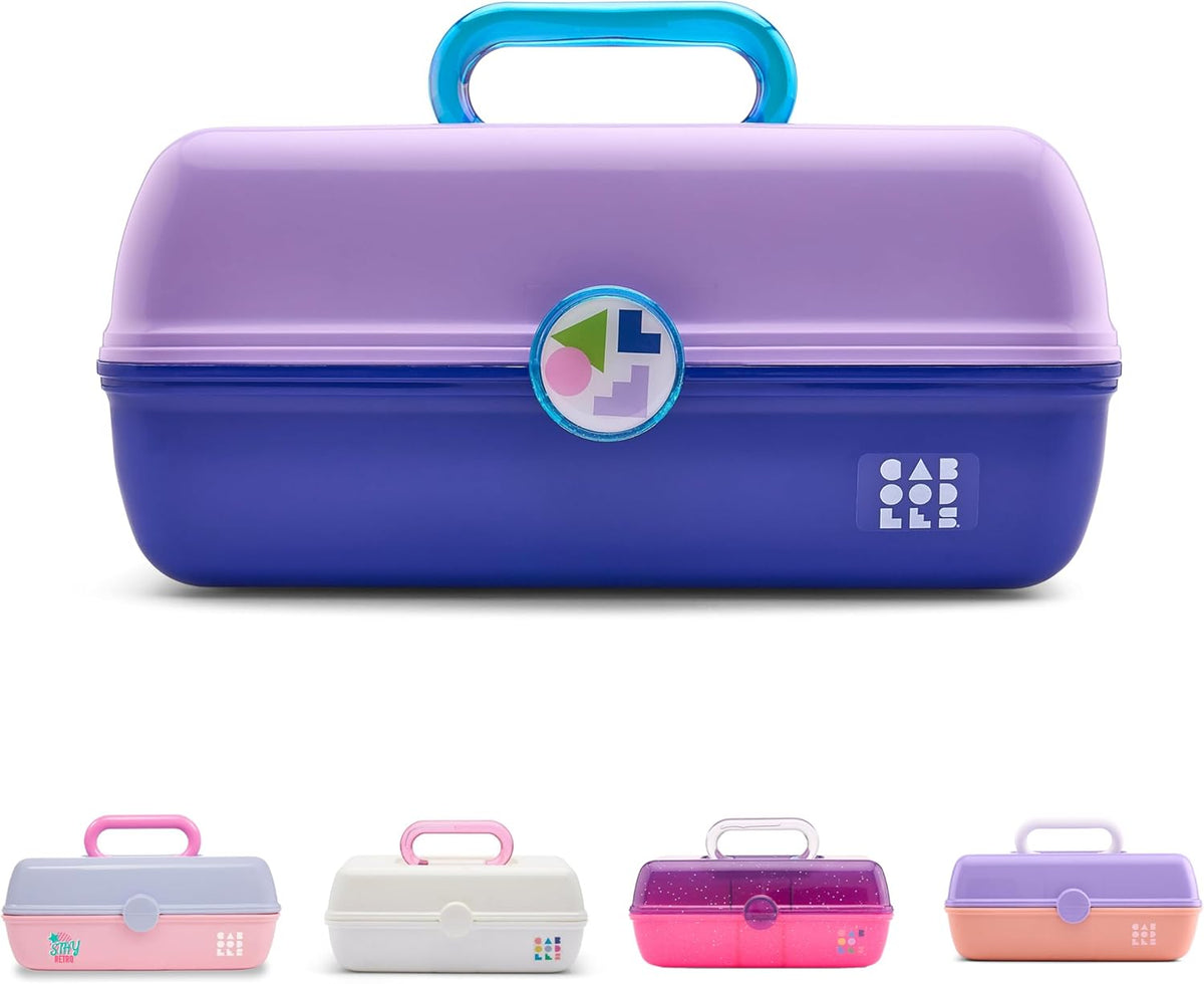 On-The-Go Girl Makeup Box, Hot Pink Sparkle, Hard Plastic Makeup Organizer Box, Built-In Mirror, Secure Latch for Safe Travel, Spacious Storage for Large Items