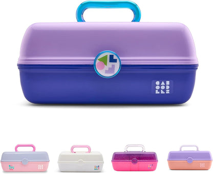On-The-Go Girl Makeup Box, Hot Pink Sparkle, Hard Plastic Makeup Organizer Box, Built-In Mirror, Secure Latch for Safe Travel, Spacious Storage for Large Items