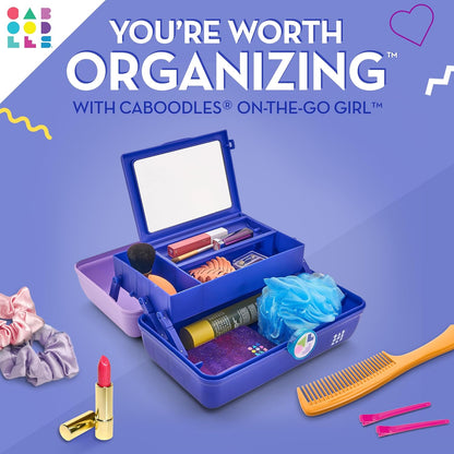 On-The-Go Girl Makeup Box, Hot Pink Sparkle, Hard Plastic Makeup Organizer Box, Built-In Mirror, Secure Latch for Safe Travel, Spacious Storage for Large Items