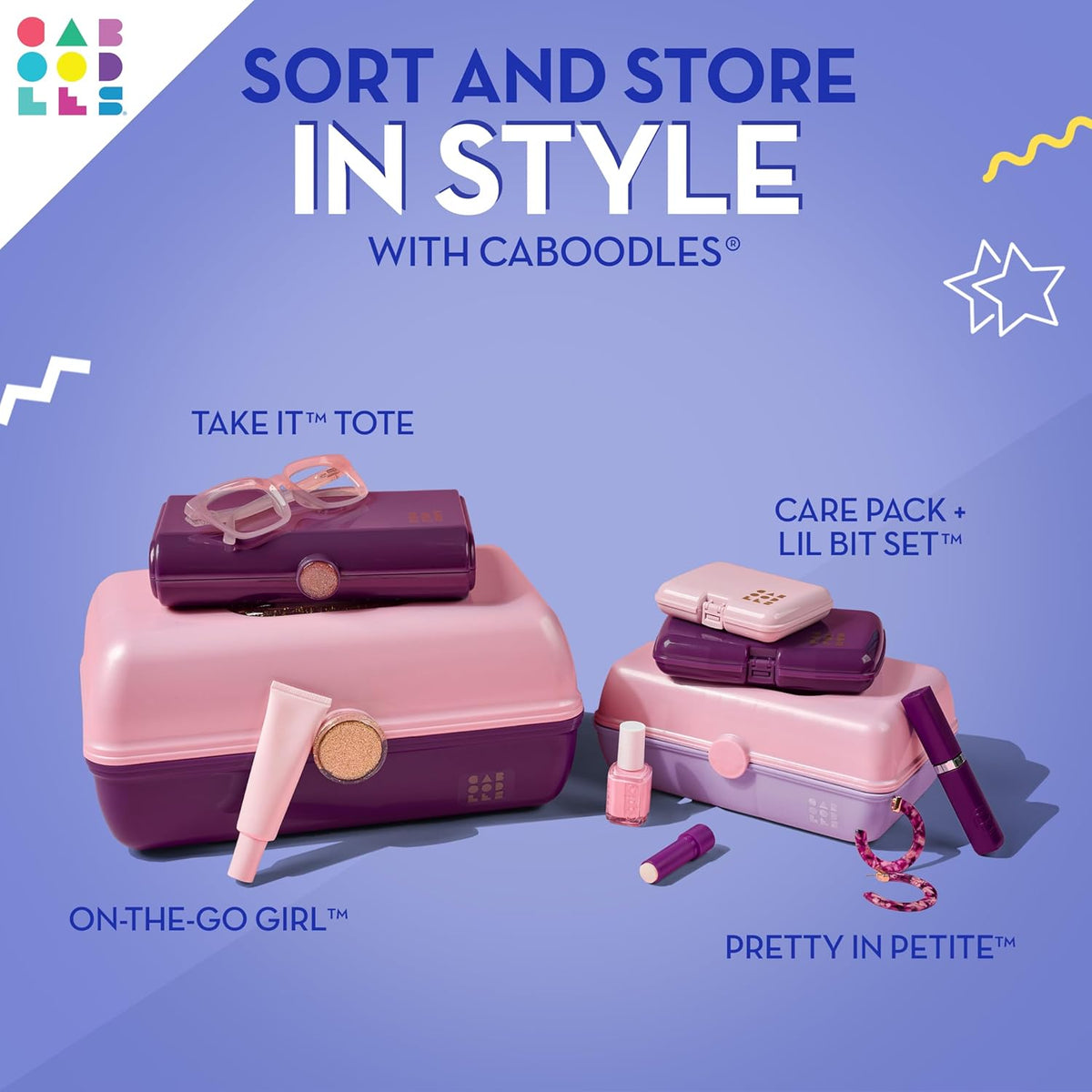 On-The-Go Girl Makeup Box, Hot Pink Sparkle, Hard Plastic Makeup Organizer Box, Built-In Mirror, Secure Latch for Safe Travel, Spacious Storage for Large Items