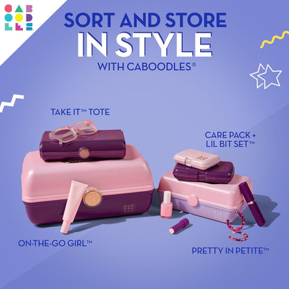 On-The-Go Girl Makeup Box, Hot Pink Sparkle, Hard Plastic Makeup Organizer Box, Built-In Mirror, Secure Latch for Safe Travel, Spacious Storage for Large Items