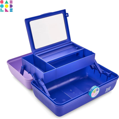 On-The-Go Girl Makeup Box, Hot Pink Sparkle, Hard Plastic Makeup Organizer Box, Built-In Mirror, Secure Latch for Safe Travel, Spacious Storage for Large Items