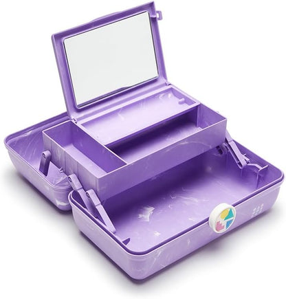 On-The-Go Girl Makeup Box, Hot Pink Sparkle, Hard Plastic Makeup Organizer Box, Built-In Mirror, Secure Latch for Safe Travel, Spacious Storage for Large Items