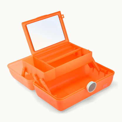 On-The-Go Girl Makeup Box, Hot Pink Sparkle, Hard Plastic Makeup Organizer Box, Built-In Mirror, Secure Latch for Safe Travel, Spacious Storage for Large Items